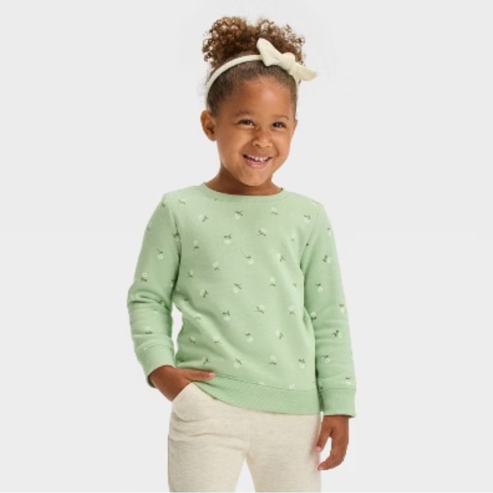 Cat‎ & Jack Girls 4T Sage Green Floral Crewneck Sweatshirt NWT
